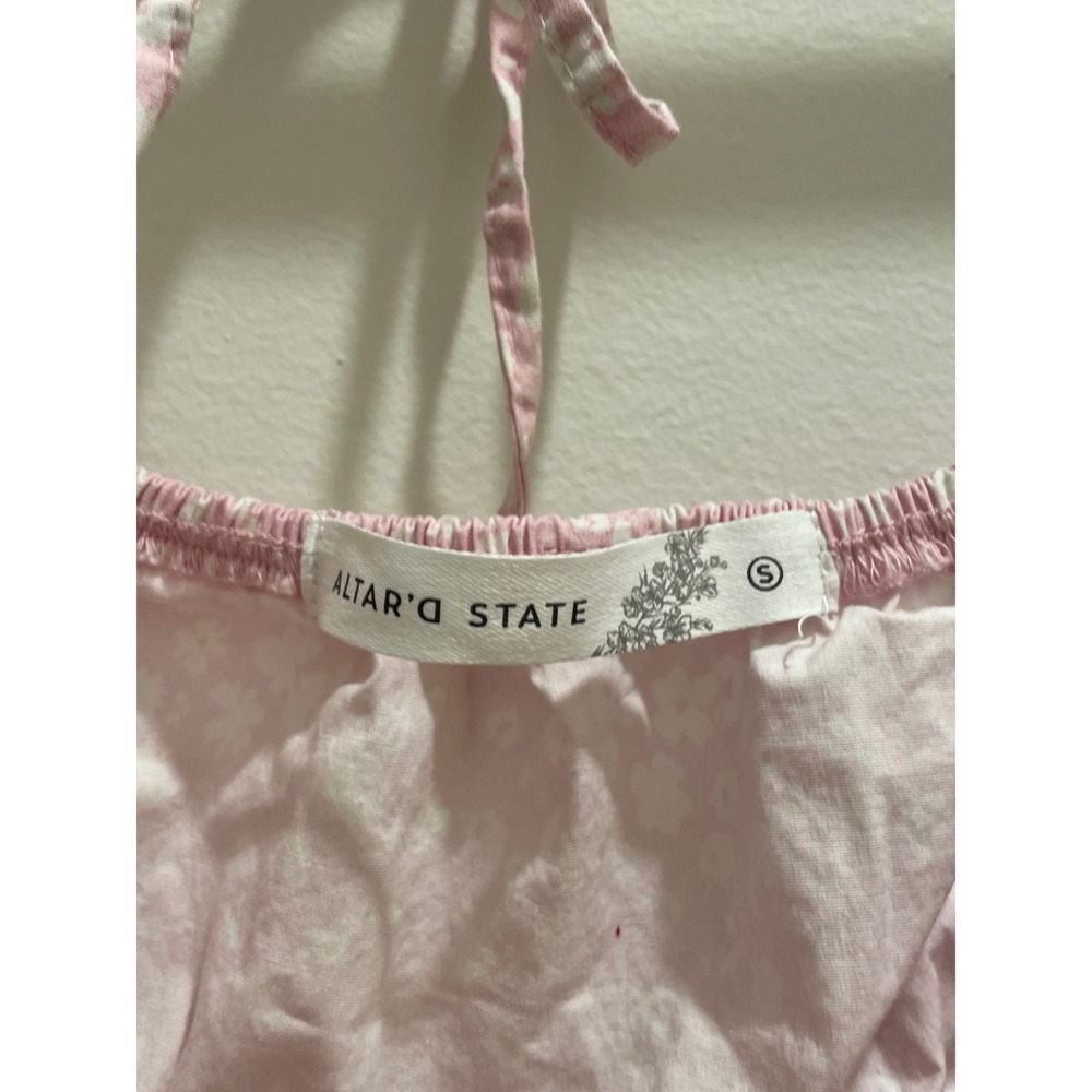Altar'd State Pink Floral Smocked Peplum Crop Top Ruffle Strap - Picture 5 of 6